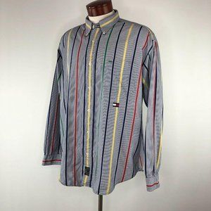 VTG Tommy Hilfiger Blue Red Yellow Vertical Stripe